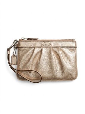 Coach Metallic Rose Gold Pleated Wristlet Clutch